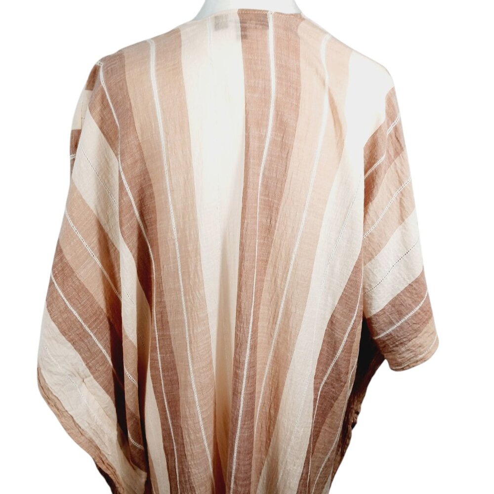 Aakaa, Cotton Striped Kimono in Neutral Shades of Dusty Rose and Cream, One Size - Picture 8 of 10